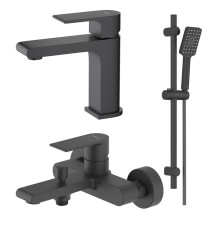 Набор смесителей 3 в 1 Aquanet Лира Set (AQ1410MB+AQ1440MB+AQ2018MB) матовый черный AQ1430MB