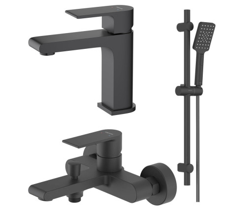 Набор смесителей 3 в 1 Aquanet Лира Set (AQ1410MB+AQ1440MB+AQ2018MB) матовый черный AQ1430MB
