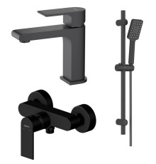 Набор смесителей 3 в 1 Aquanet Лира Set (AQ1410MB+AQ1460MB+AQ2018MB) матовый черный AQ1431MB