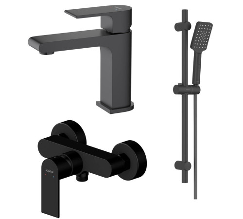 Набор смесителей 3 в 1 Aquanet Лира Set (AQ1410MB+AQ1460MB+AQ2018MB) матовый черный AQ1431MB