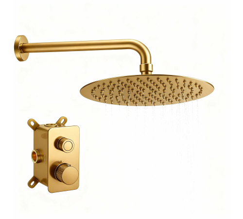 Душевая система Aquanet Siena с термостатом и верхним душем золото AQM8413BG