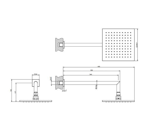 Верхний душ 200х200 мм Gessi Emporio подвесной поворотный Finox Brushed Nickel 47286#149