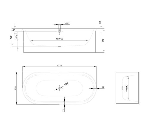 Ванна отдельностоящая Bette Suno Oval 177х77 см с экраном белая 2740-000 CFXXSR