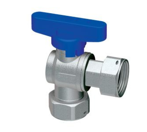 Кран шаровой угловой FAR 3/4 с накидными гайками бабочка синий 3099 34BC