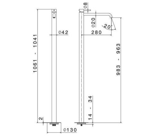 Смеситель для раковины напольный Newform X-STEEL 316 излив 280 мм наружная часть INOX 69618EX.50.050