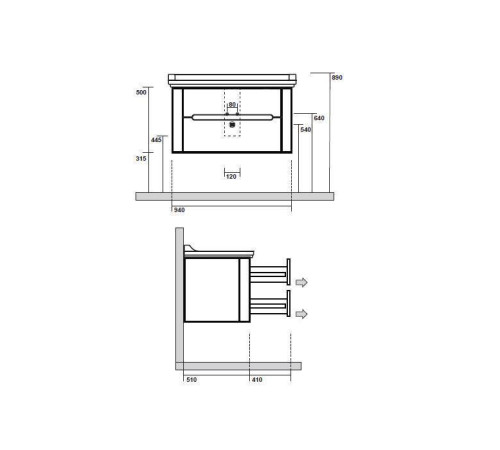 Комплект подвесной мебели Kerasan Waldorf 100 см с 2 ящиками noce 4142K1bi/cr / 925546