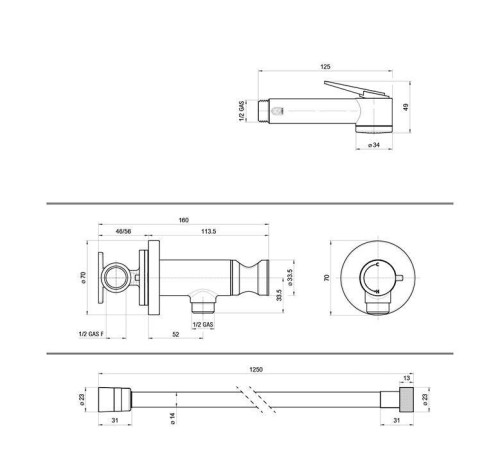 Гигиенический душ Bossini Paloma Flat со смесителем и шлангом черный матовый E37015B.073