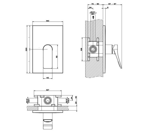 Смеситель для душа Gessi Rilievo встраиваемый внешняя часть на 1 выход хром 59061#031