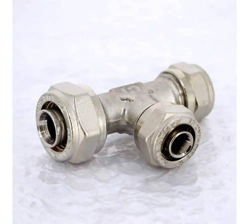 Тройник обжимной никелированный Uni-Fitt 20х16х16 мм 666N7660