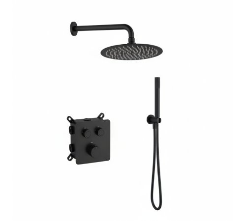 Душевая система Aquanet Siena с термостатом верхним и ручным душем черный матовый AQM8414MB