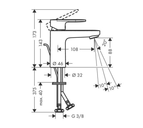 Смеситель для раковины Hansgrohe Vernis Blend 100 с донным клапаном черный матовый 71551670