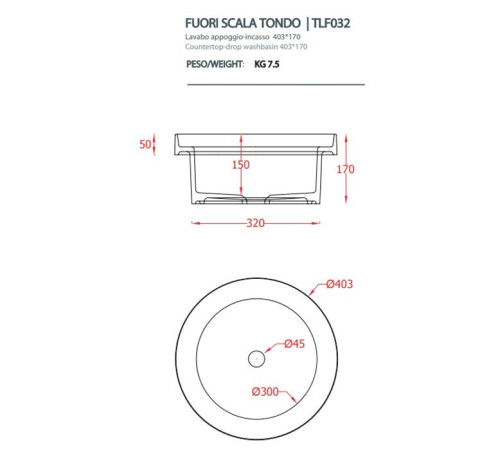 Раковина встраиваемая Artceram Fuori Scala 40 см TFL032 01 00