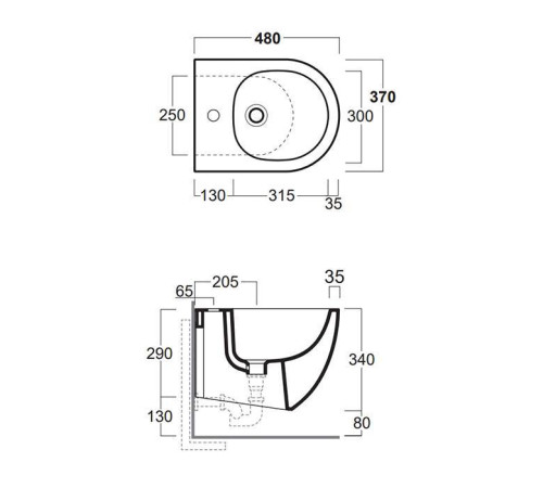Биде подвесное Simas Vignoni XS 37х48 см 1 отверстие белый VI29bi