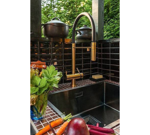 Смеситель для кухни Omoikiri Kanto-LG выдвижной излив под фильтр светлое золото 4994014