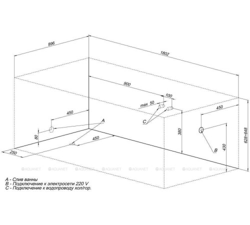 Акриловая ванна Aquanet GRENADA 180x90 см в комплекте 00205493