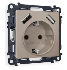 Розетка с заземлением и со шторкой и 2хUSB type A, без рамки Ambrella Volt Quant MA369010