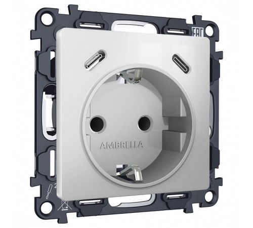 Розетка с заземлением и 2хUSB type C, без рамки Ambrella Volt ALFA MA410510
