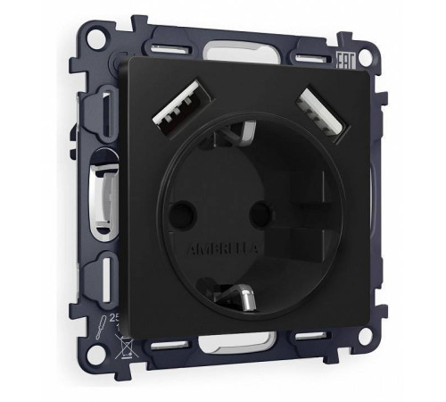 Розетка с заземлением и со шторкой и 2хUSB type A, без рамки Ambrella Volt Quant MA809010