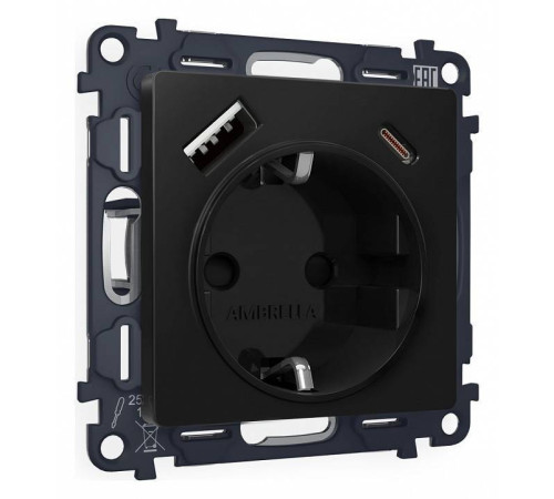 Розетка с заземлением и 2хUSB type A и C, без рамки Ambrella Volt Quant MA810010