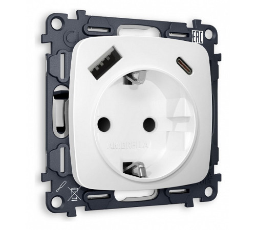 Розетка с заземлением и 2хUSB type A и C, без рамки Ambrella Volt Quant MO130010