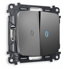 Выключатель проходной двухклавишный с подсветкой без рамки Ambrella Volt Quant MO654040