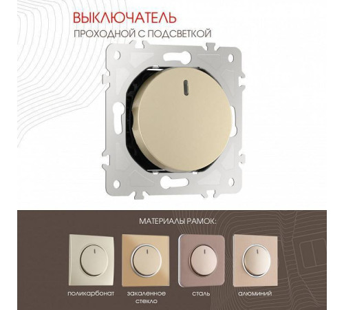 Выключатель проходной одноклавишный с подсветкой без рамки Arte Milano 202 202.33-1.shampan