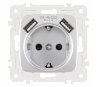 Розетка с заземлением и со шторкой и 2хUSB, без рамки Arte Milano am-205 205.47-1.silver