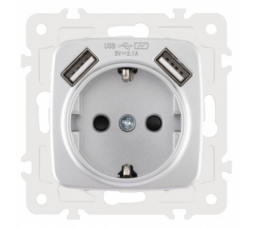 Розетка с заземлением и со шторкой и 2хUSB, без рамки Arte Milano am-205 205.47-1.silver