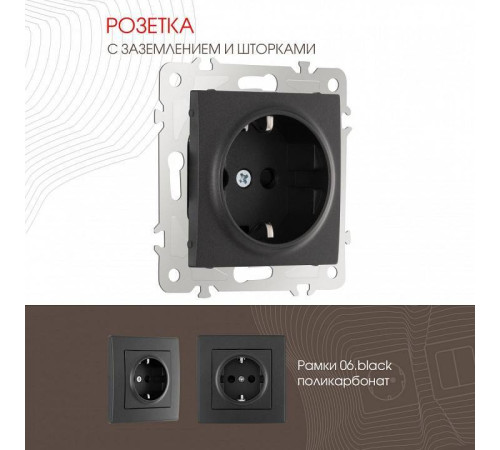 Розетка с заземлением и со шторкой, без рамки Arte Milano am-206 206.40-1.black