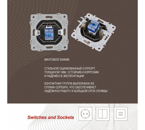 Розетка телефонная RJ-11 без рамки Arte Milano am-206 206.51-1.shampan