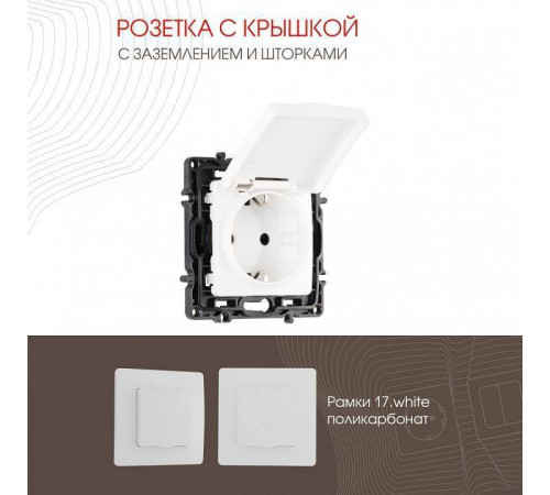 Розетка влагозащищенная с заземлением и со шторкой с крышкой Arte Milano am-217 217.41-1.white