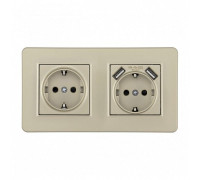 Розетка с заземлением и со шторкой и 2хUSB Arte Milano SET16-2 SET16-2-47-1-40-1 shampan