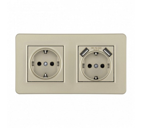 Розетка с заземлением и со шторкой и 2хUSB Arte Milano SET16-2 SET16-2-47-1-40-1 shampan