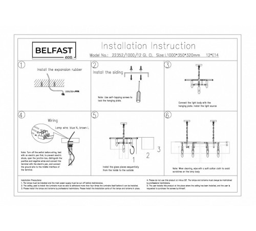 Подвесная люстра Belfast Erskine 22352-1000-12 GL CL