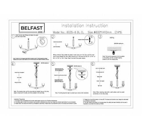 Подвесная люстра Belfast Malone 6035-6 BL CL