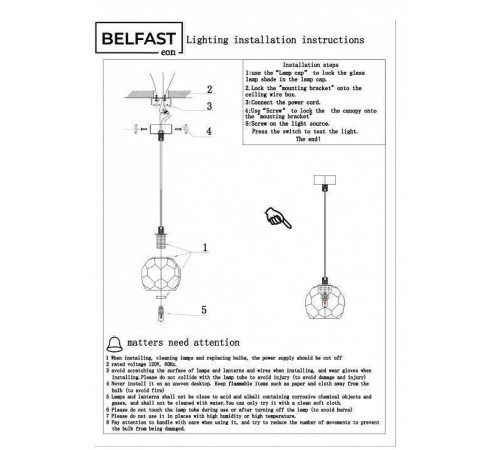 Подвесной светильник Belfast Clifton D3315-1 GL CL
