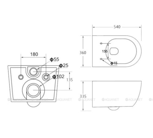 Чаша подвесного унитаза Cezares MOLVENO безободковая CZR-2468-TH-R