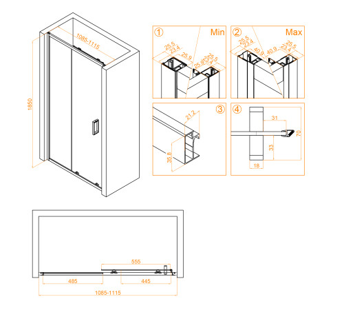 Душевая дверь RGW Classic CL-14B 1100x1850 мм черный матовое стекло 32091411-14