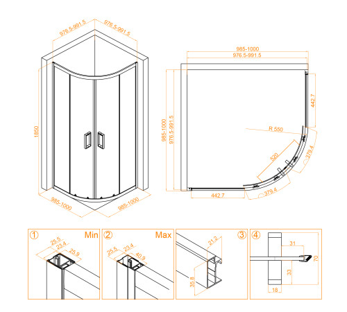 Душевой уголок RGW Classic CL-54B 1000x1000 мм 32095400-14