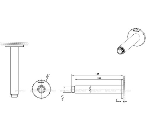 Кронштейн для верхнего душа Bravat D314BW-1-ENG 155 мм черный D314BW-1-ENG