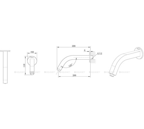 Кронштейн для верхнего душа Bravat D315BW 200 мм черный D315BW
