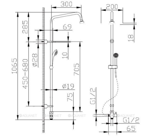 Душевая колонка без смесителя Bravat Fit-S квадратная лейка D283CP-2A-RUS