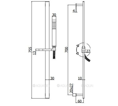 Душевой гарнитур Paffoni City Metal 755 мм со шлангом 1500 мм и лейкой черный матовый ZSAL145NO