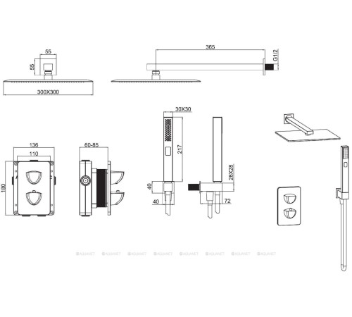 Душевая система Allen Brau INFINITY V.2 с термостатом и верхним душем 300 мм черный матовый 5.21016-31