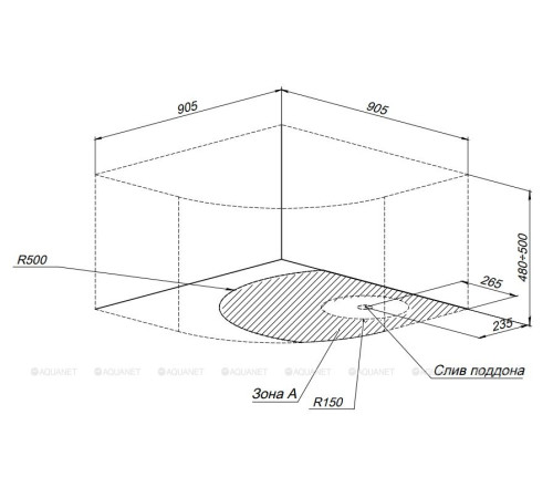 Поддон акриловый Aquanet OPTIMAL 1/4 круга с сиденьем глубокий 90х90х48 см 00293351