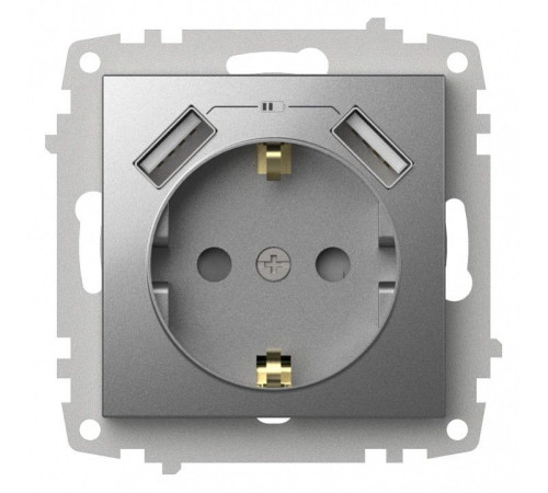 Розетка с заземлением и со шторкой и 2хUSB type A, без рамки Elbi Eleсtriс Zena Vega 609-011000-317