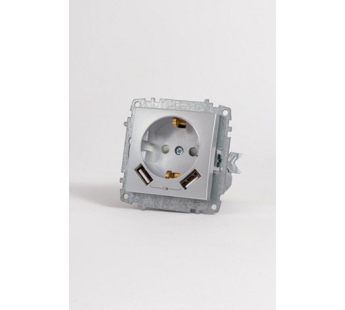 Розетка с заземлением и со шторкой и 2хUSB type A, без рамки Elbi Eleсtriс Zena Vega 609-011000-317