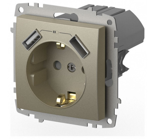 Розетка с заземлением и со шторкой и 2хUSB type A, без рамки Elbi Eleсtriс Zena Vega 609-011400-317