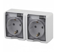 Розетка двойная с заземлением и со шторками, с крышкой Эра Эра Эксперт 11-2404-01