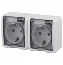 Розетка двойная с заземлением и со шторками, с крышкой Эра Эра Эксперт 11-2404-01